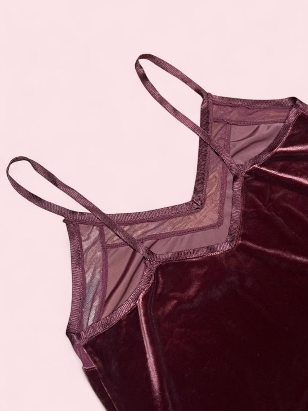 Worthington NWT Burgundy Velvet Lace Trim Spaghetti Strap Tank Top Large - Picture 4 of 7